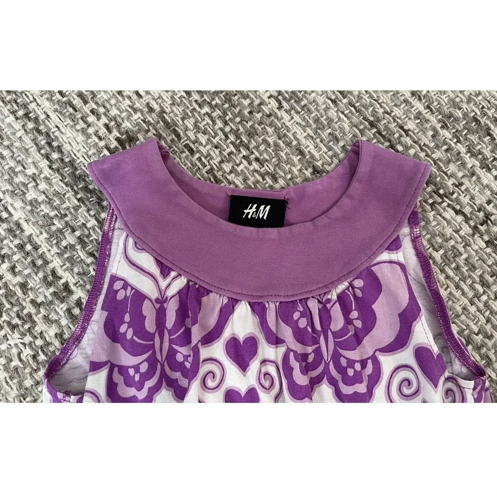 HM Purple Butterfly Heart Sleeveless Cotton Jersey Dress girls 4-6Y beach whimsy